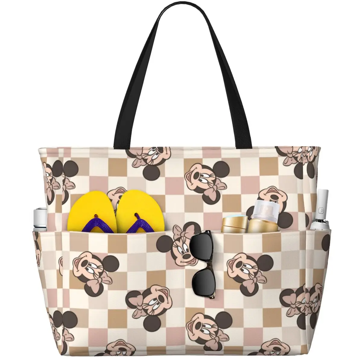 Women Disney Vintage Minnie Beach Bag Waterproof Tote Bag Pool Bag with Zipper for Gym Grocery Travel