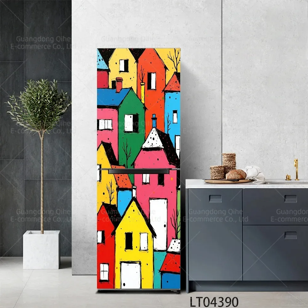 Cartoon Cute Fruit Flower Bird House Refrigerator Door Sticker Waterproof Self-Adhesive Fridge Mural Wrap for Kitchen Home Decor