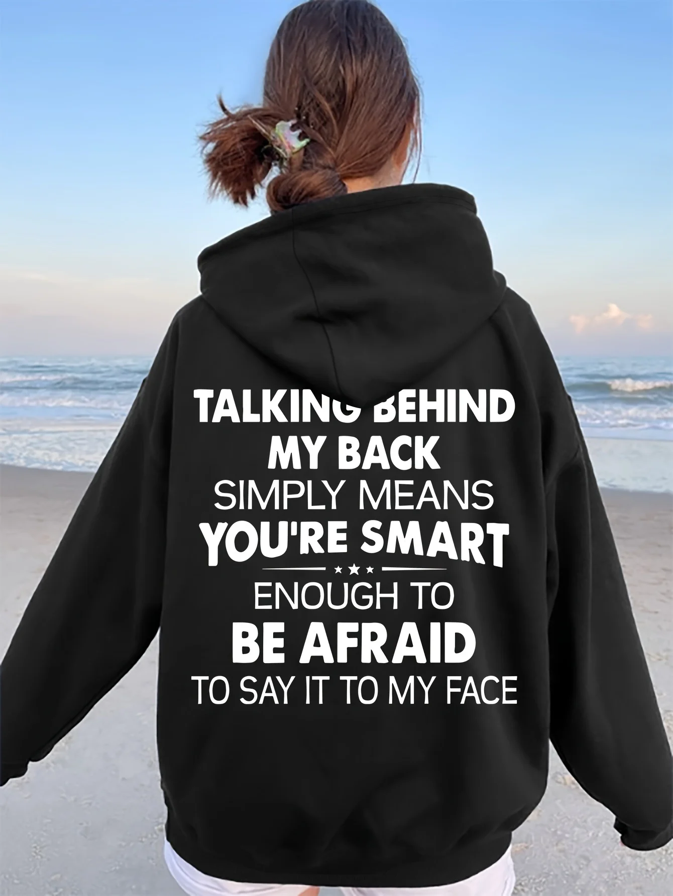 내 뒤에 말하기 편지 인쇄 크리스마스 여성 후드 가을, 겨울 라운드 넥 크리 에이 티브 탑 유행 풀오버