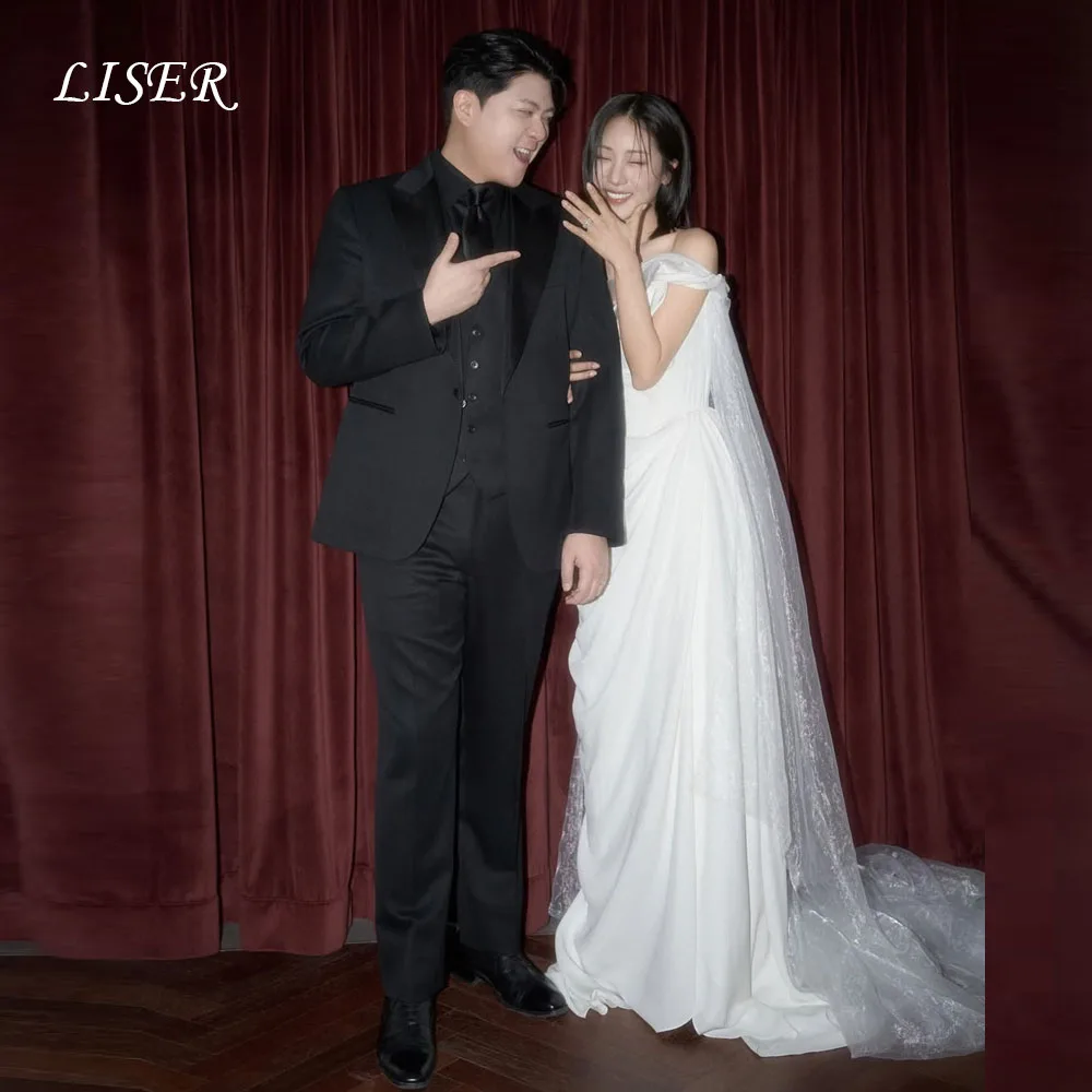 Liser One Shoulder Korea A-Line Wedding Dresses Satin Silk Tulle Ivory Elegant Customiz 웨딩드레스 Pretty Long Bridal Gowns Plus Size
