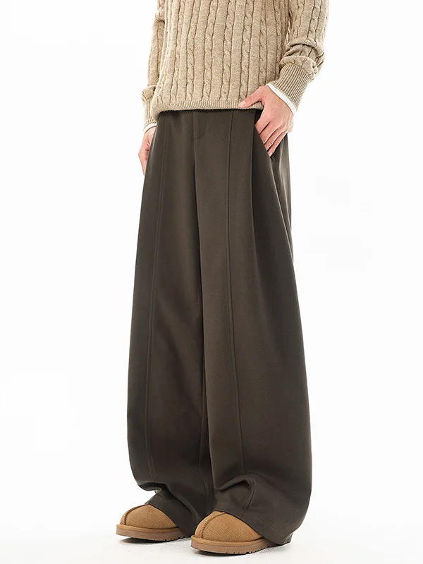 

Зимние шерстяные повседневные брюки в американском стиле ретро, мужские свободные широкие брюки прямого кроя, драпированные, удобные модные