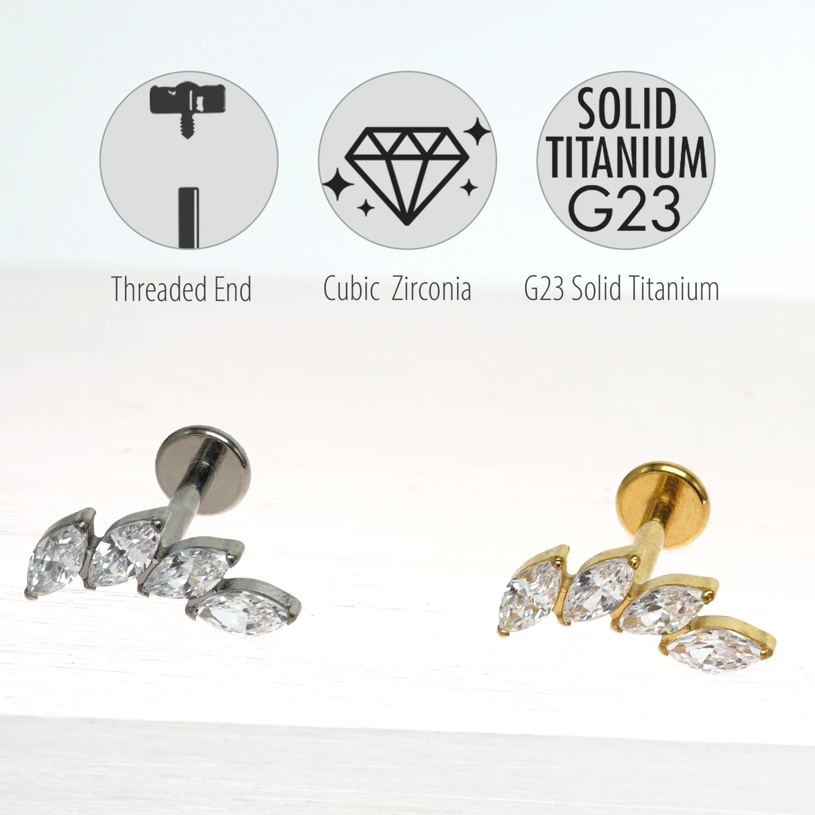 1Pc Titanium Flat Back Earring–Internal Threaded Labret Stud Tragus Helix Cartilage Conch Piercing Jewelry  AAA CZ 16G 1.2mm