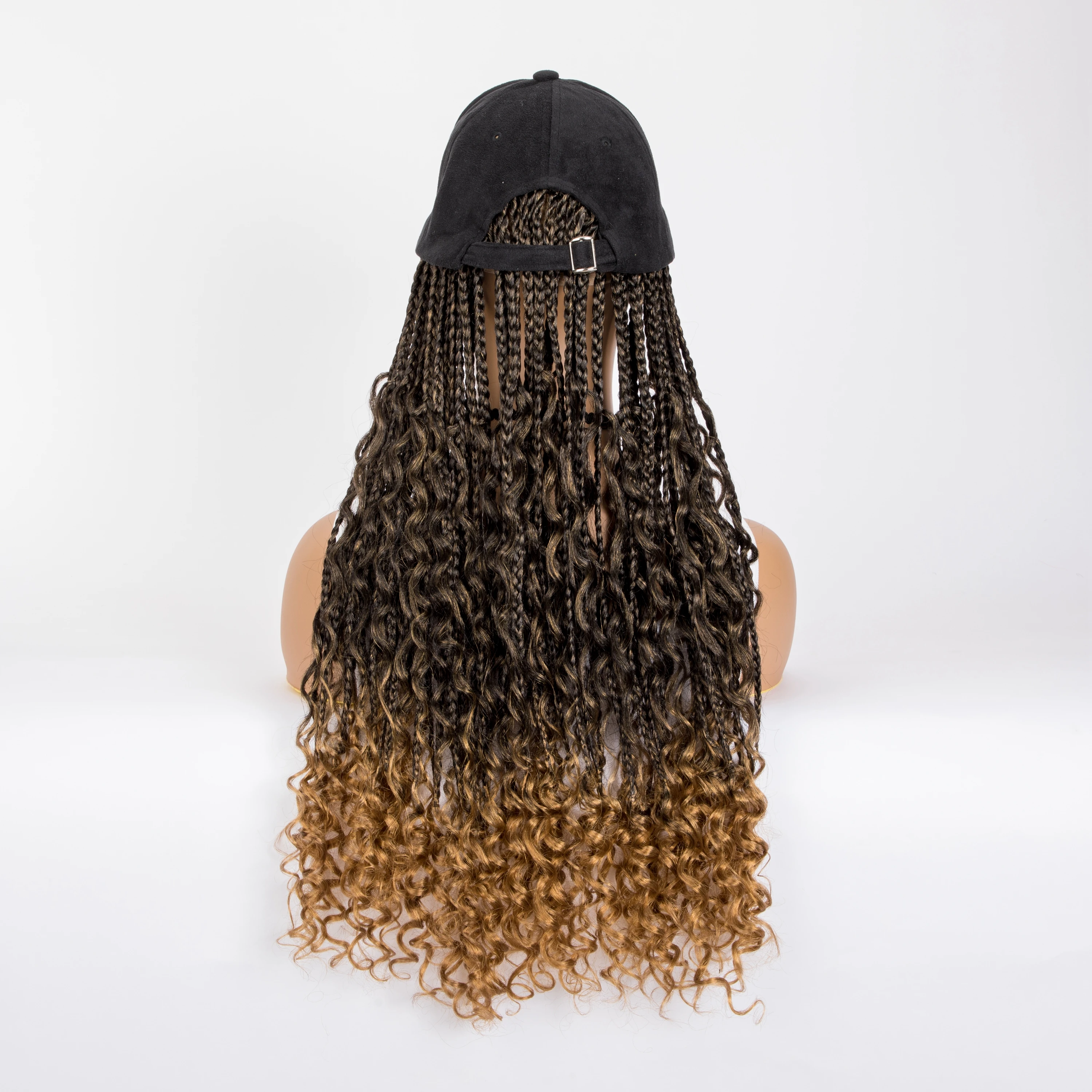 WIGERA Synthetic Long 20“ Ombre Black Blond Boho Box Braiding With Baseball Cap With Braids Hair Extensions Curly Wigs For Women