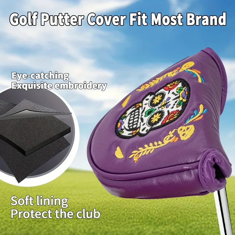 Design einer Skelett- und Komödiemaske, Golf-Putting-Kopfbedeckung, Golfzubehör, PU-Material, langlebige und stilvolle Kopfbedeckung