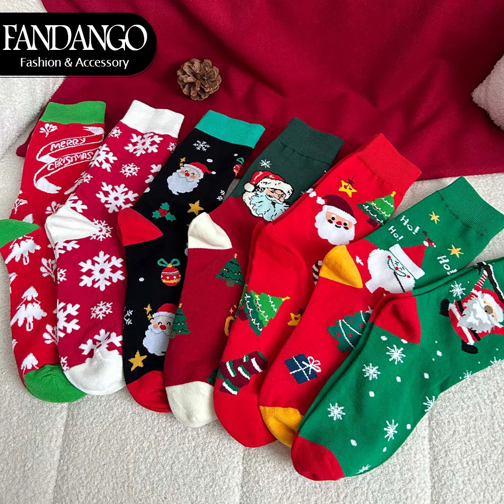 Elk Santa Midtube Cotton Warm Socks Cute Elk Snowman Gift Socks Available In A Variety Of Colors