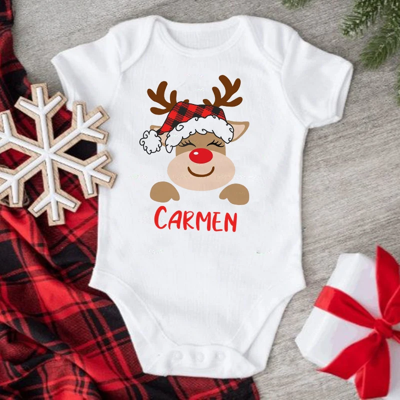 Personalized Christmas Family Matching Clothes Custom Deer with Name Mother Father Kids T-shirt Xmas Family Outfit Tops T Shirt