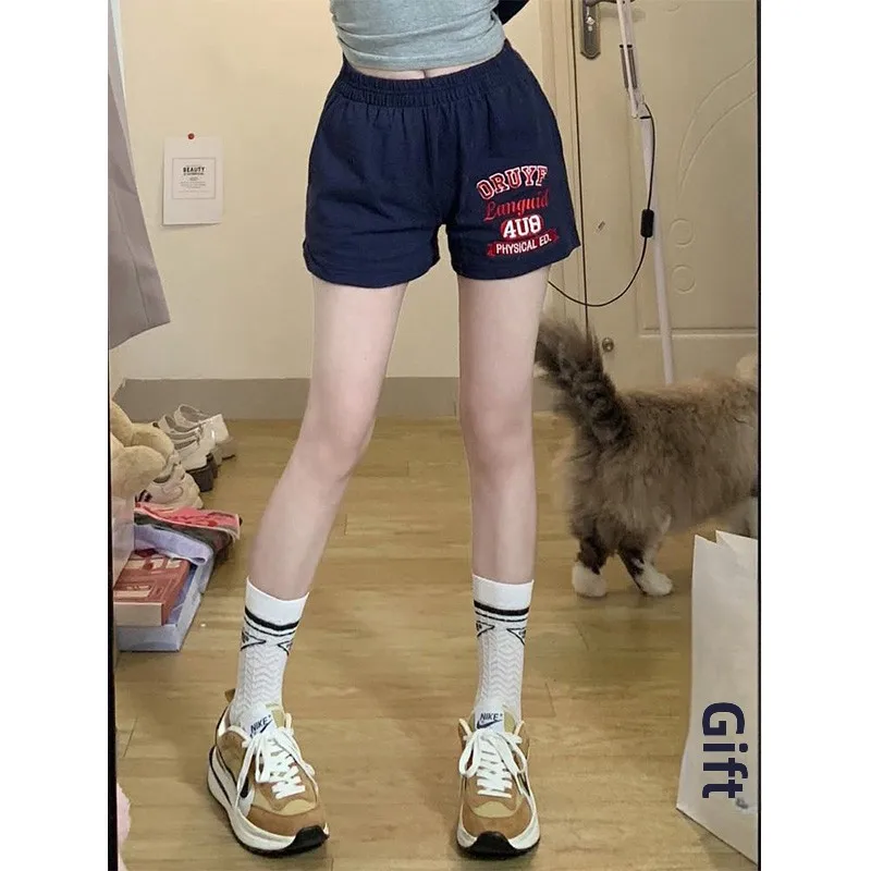 Amerykańskie spodnie retro sportowe damskie letnie cienkie proste luźne z wysokim stanem wyszczuplające codzienne z czystej bawełny z szerokimi nogawkami