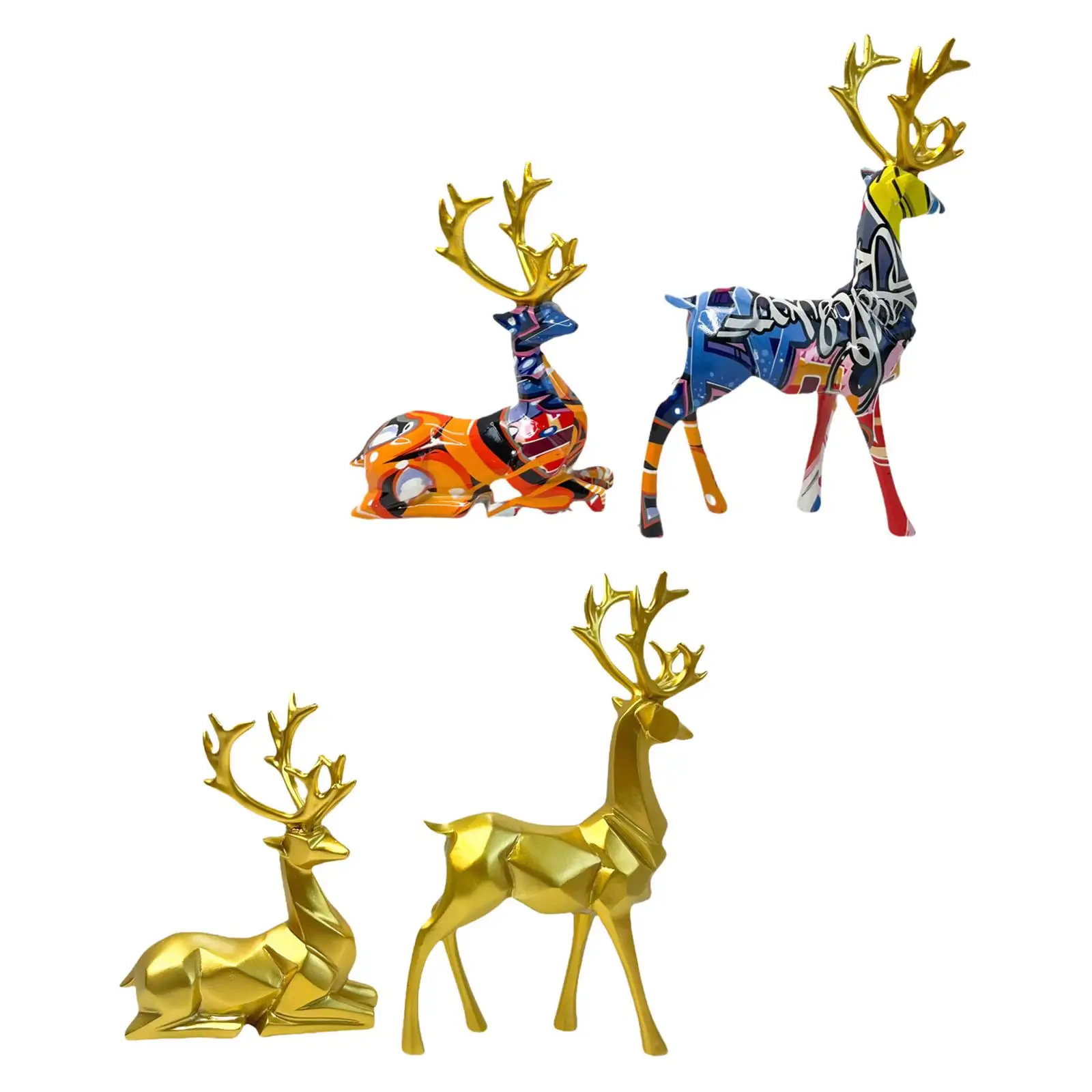 

2x Geometric Deer Statue Home Decoration Housewarming Gift Keepsake Resin Sculpture for Indoor Office Patio Bedroom Shelf