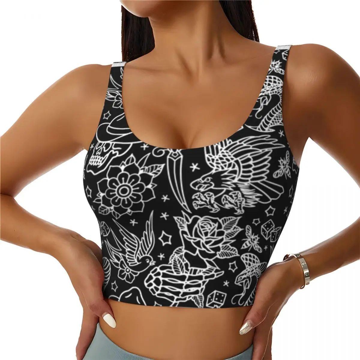 Fitness Vest Women American Traditional Tattoo Flash Print Fitness Studio Cycling Top