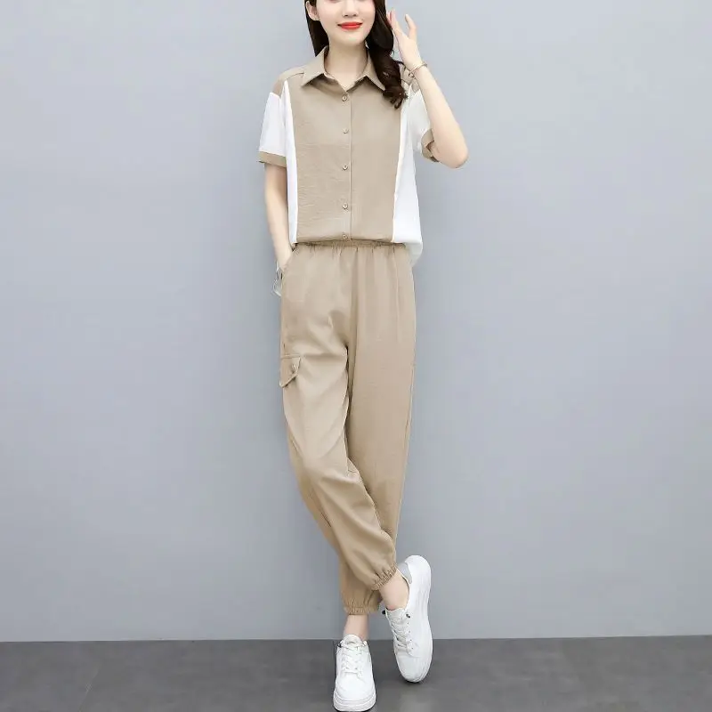 Casual Fashion Short Sleeved Shirts and Fashion Leggings Pants for Women\'s Summer New Loose Slimming Commuting Two-piece Set