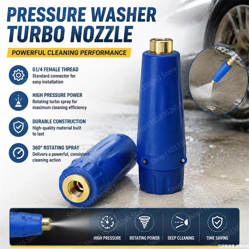 Durable Pressure Washer Turbo Nozzle 360 Rotating Spray Tip 1/4 Quick Connect For Car Driveway Patio Fence Cleaning
