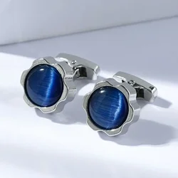 New Blue Opal Cufflinks Fashion Men's Women's Business Dress Shirts Buttons Mens Wedding Accessories Gifts French Cuff Links