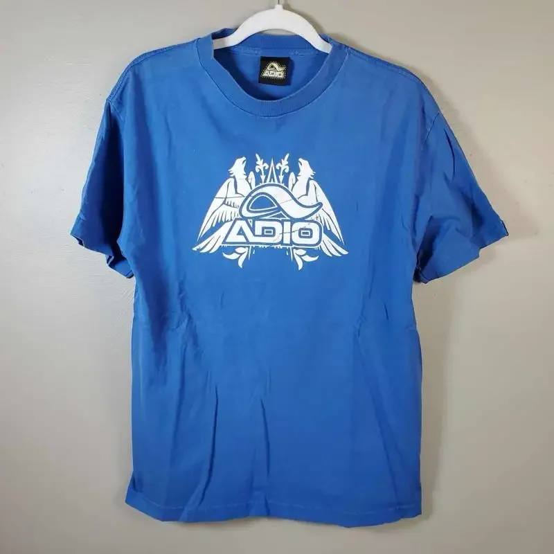 Camiseta vintage Adio Skateboard Skate BAM Margera Tony Hawk 90s Y2K azul medio