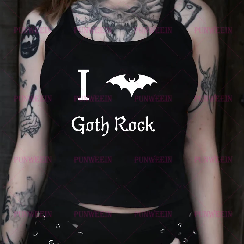Goth rock Heavy Metal Gothic Letter Print Women Band black punk Crop Tops Y2k tank Tops Harajuku Y2k vest Top Hiphop Streetwear