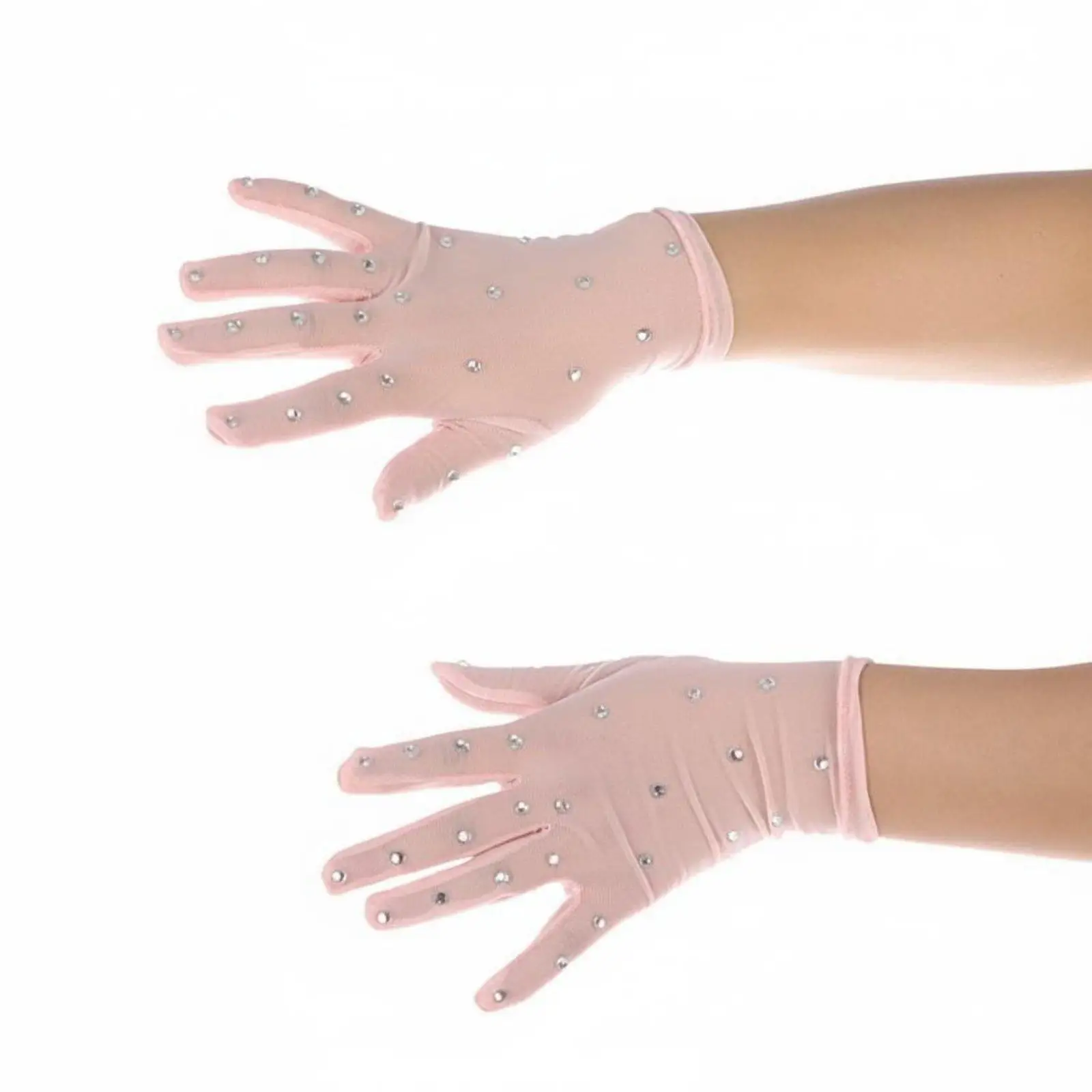 Transparent Mesh Skating Gloves for Women Crystal Rhinestone Gloves Elegant Apparel Hand Gloves for Artistic Dance Stage