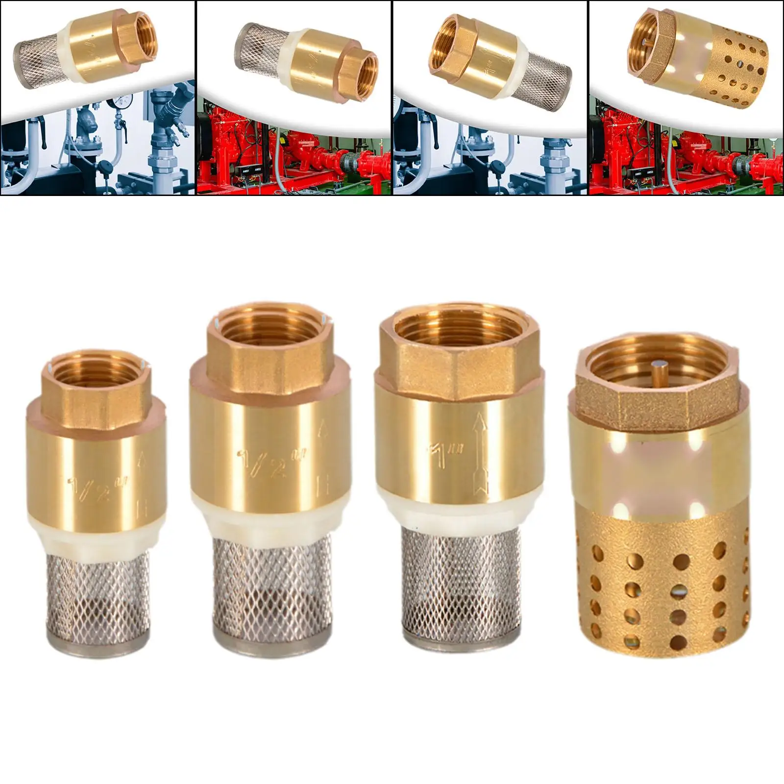 Copper Check Valve Water Pressure Pumps Check Valve with Holes Strainer Filter Pumps Foot Valve for Home Garden Plumbing System