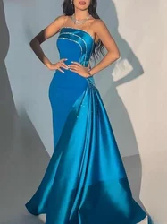 Prom Dresses with Slit Fashion Strapless Sheath Party Dress Floor Length Sleeveless Satin Sequin Formal Evening Gowns 이브닝드레스