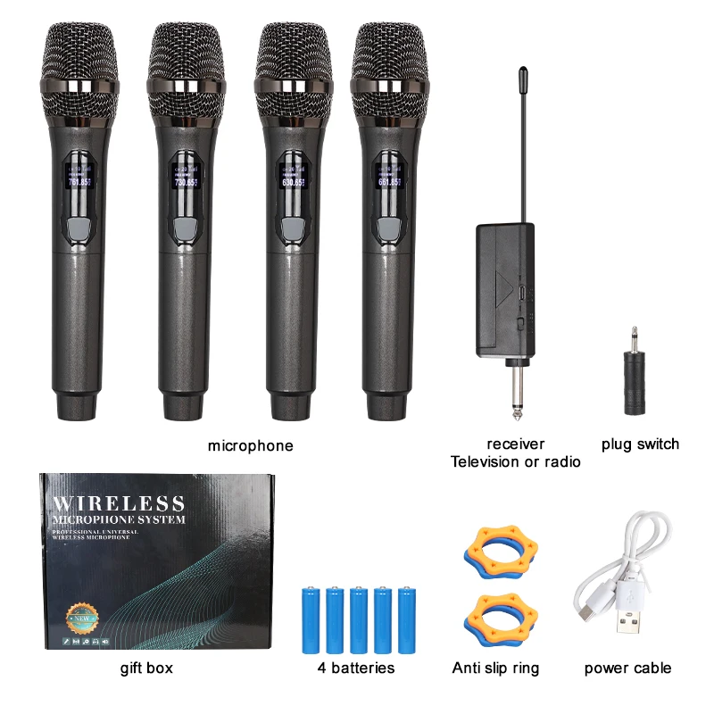 

Wireless Microphone Original Professional Ultra High Frequency Heavy Duty Charging Type 4 Microphone Video Karaoke Singing
