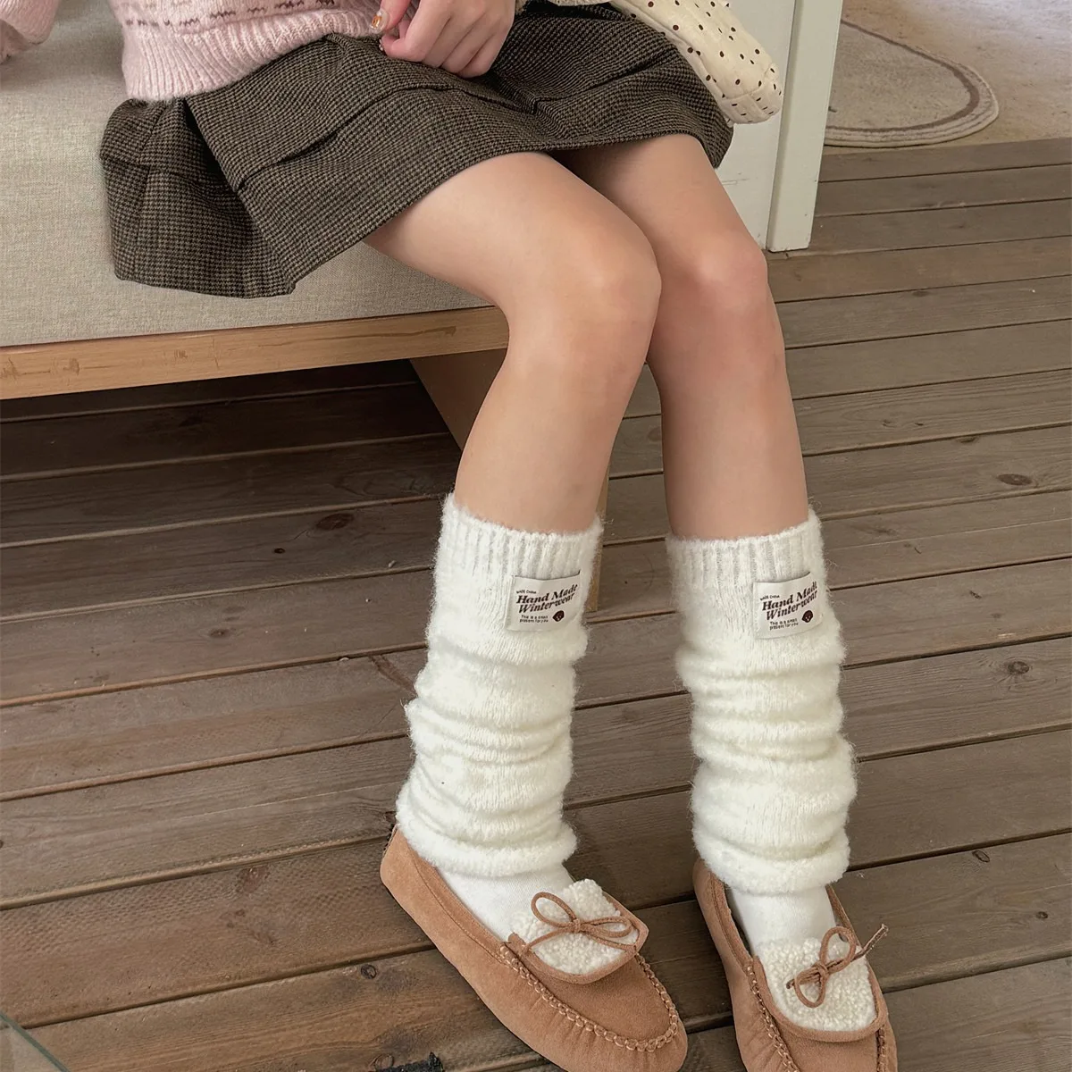 

Solid Color Winter Women Leg Warmers Thicken Warm Knee Socks Stockings Thermal Foot Cover Lolita Long Socks Plush Leg Warmers