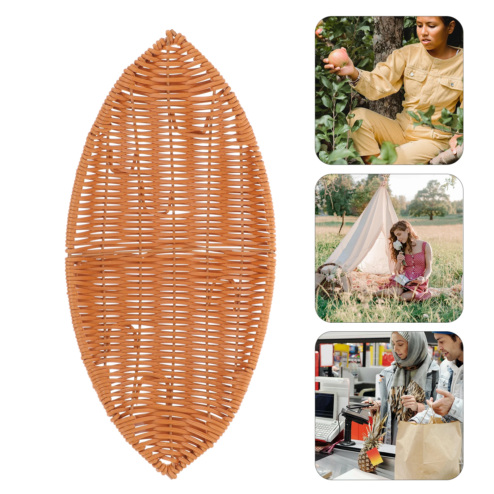 

Small Woven Storage Basket Imitation Rattan Decorative Organizer for Fruits Bread Pastries Bathroom Desktop Use