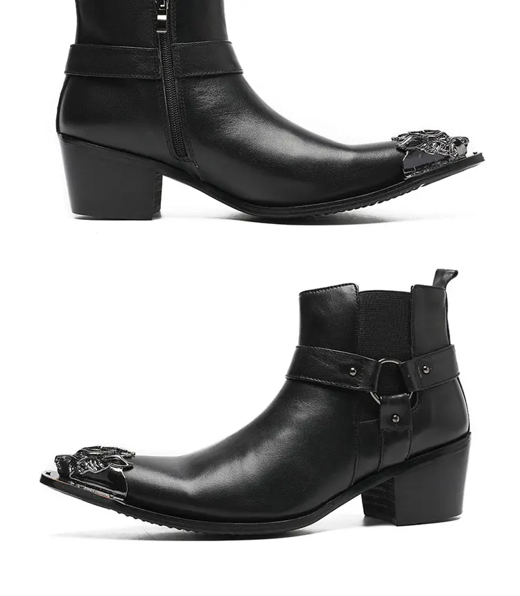 Frühlings-Herrenstiefel, rote Lederstiefel mit Nietenspitze, Modell, sozialer Kontakt, Erhöhung der Show, hochhackige Herrenstiefel aus Lackleder – Detail 24