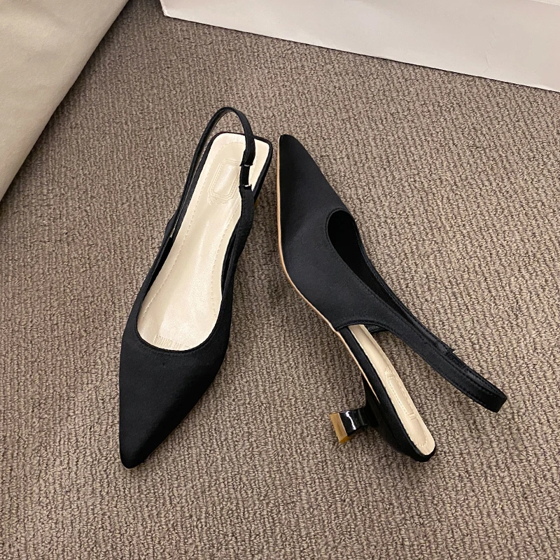 Summer New Women Sandals Heel Ladies Shoes Pointed Toe Solid Female Women\'s Shoes Back Strap Slip on