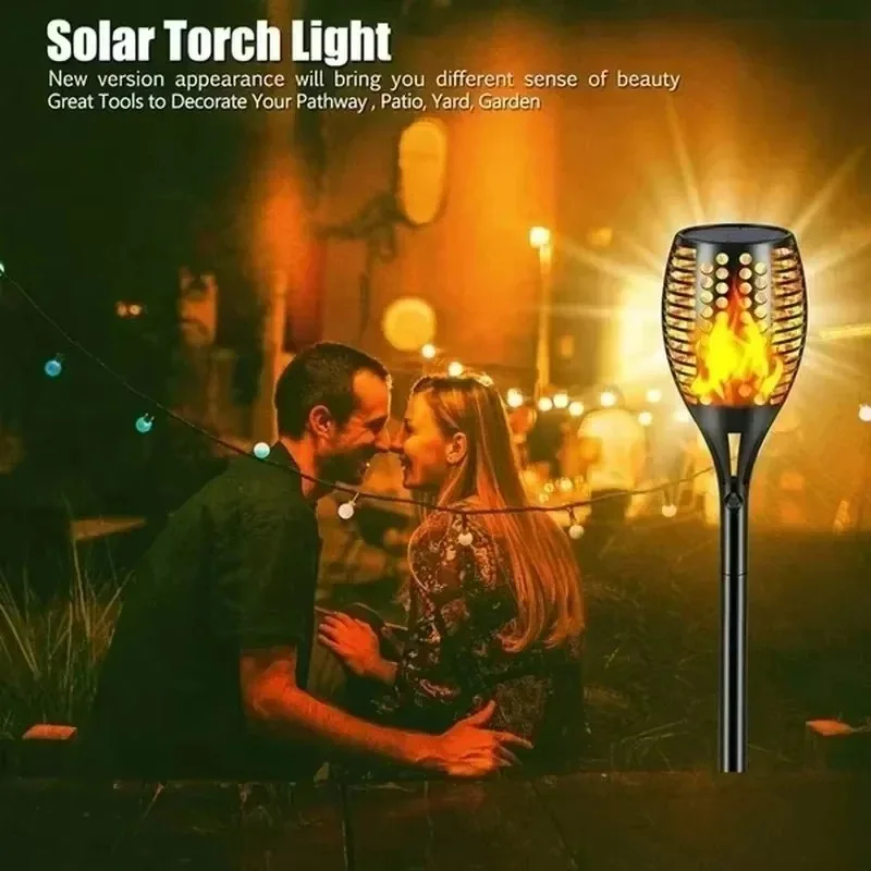 2PCS Solar Flame Lights Torch Flickering Light Waterproof Outdoor Garden Lawn Decor Tiki LED Path Yard Patio Floor Lamp