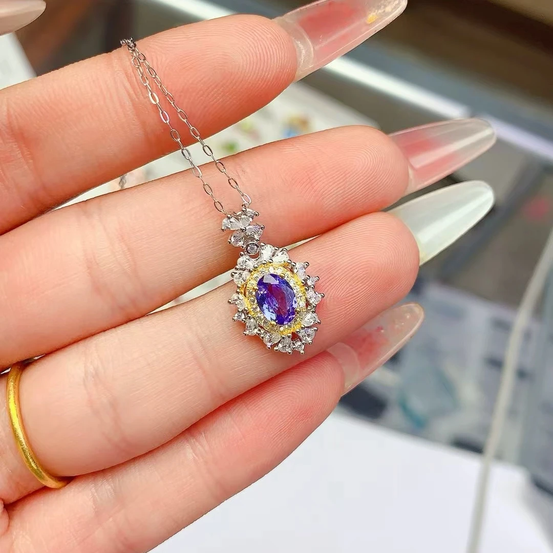 KJJEAXCMY Natural Tanzanite Pendant S925 silver electroplated locking color process, high clarity Full of luster Support testing