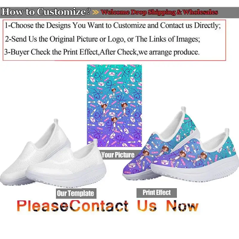 Hot Nursing Medicine Pattern Women's Swing Shoes Flats Platform Casual Women Slip On Height Increasing Shoes