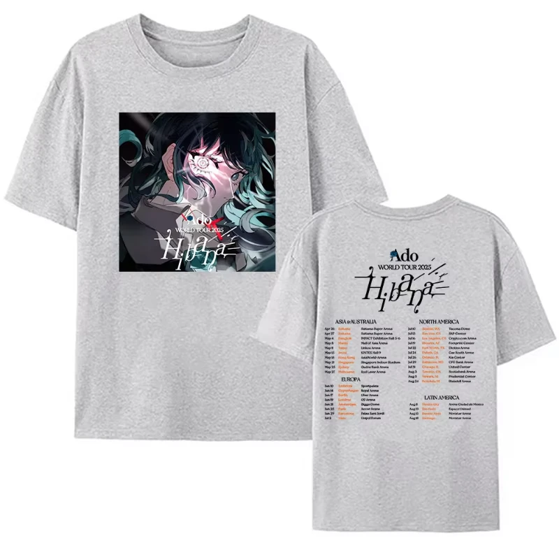 Ado WORLD TOUR 2025 Hibana بلايز القطن قصير الأكمام للجنسين تي شيرت اليابان نمط موضة الطباعة الملابس النساء الرجال تيز القمم