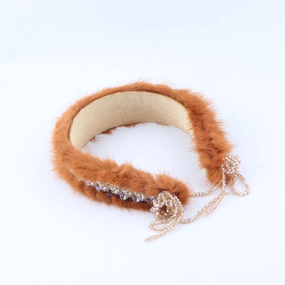 Luxury heavy industry autumn and winter new mink hair sponge fringed rhinestone hairpin high cranial top exaggerated headgear wh