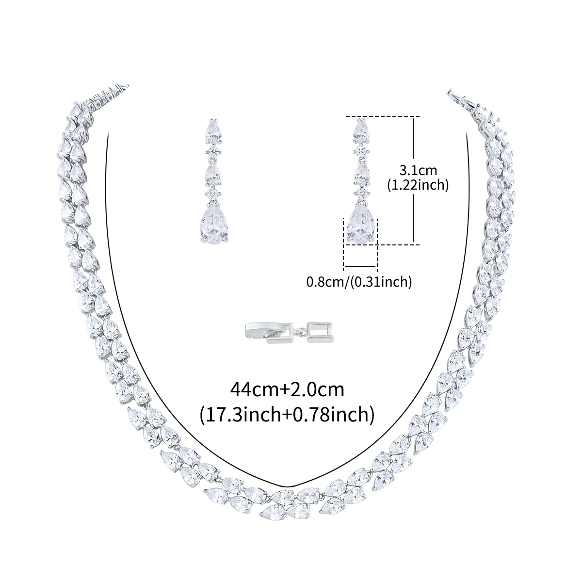 WEIMANJINGDIAN Brand New Arrival Brilliant Teardrop Cubic Zirconia CZ Tennis Necklace and Earring Wedding Prom Jewelry Set