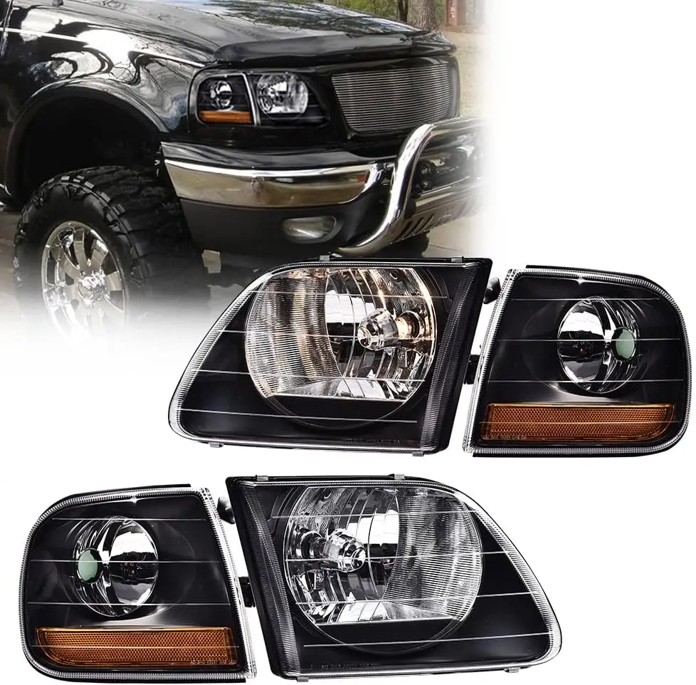 

Фари в сборе, совместимые с Ford F150 Pickup/97-02 Ford Expedition 1997-2003 годов (прозрачные линзы, черный корпус, янтарный отражатель)