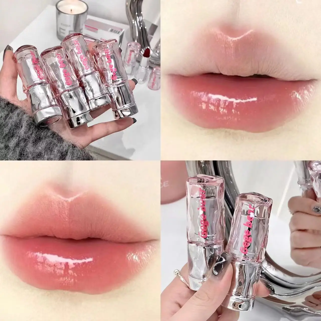 Lápiz labial brillante con espejo, brillo de labios ligero translúcido hidratado, taza no fácil de pegar, esmalte de labios de larga duración, maquillaje coreano