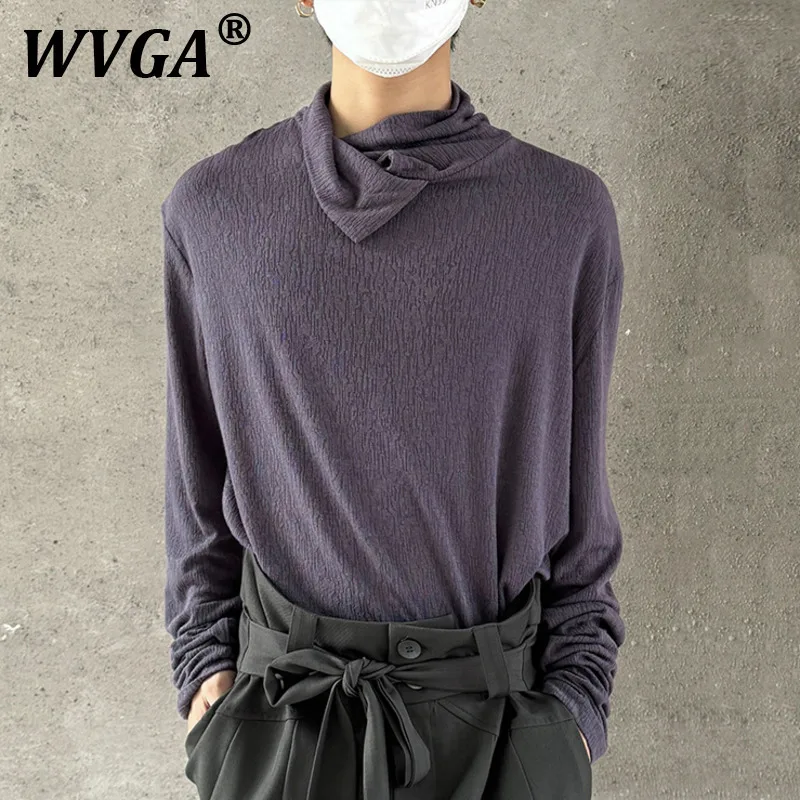 

WVGA Autumn Winter New Men's Tide High Neck Knitwear Long Sleeve Shirt Pullover Stand Collar Draped Niche Chic Casual Tops W9102