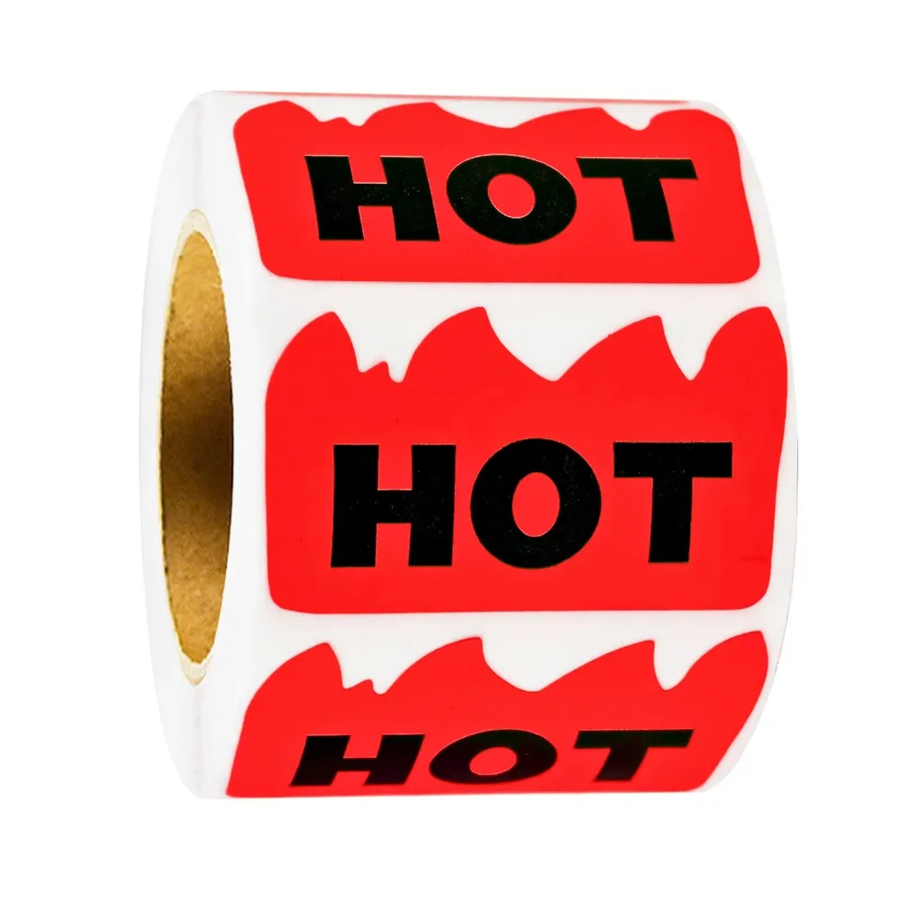 500pcs Red Yellow Flame Stickers Self-Adhesive Labels Retail Shop Hot Selling Product Labels Hot Food Cups Red Alert Decals