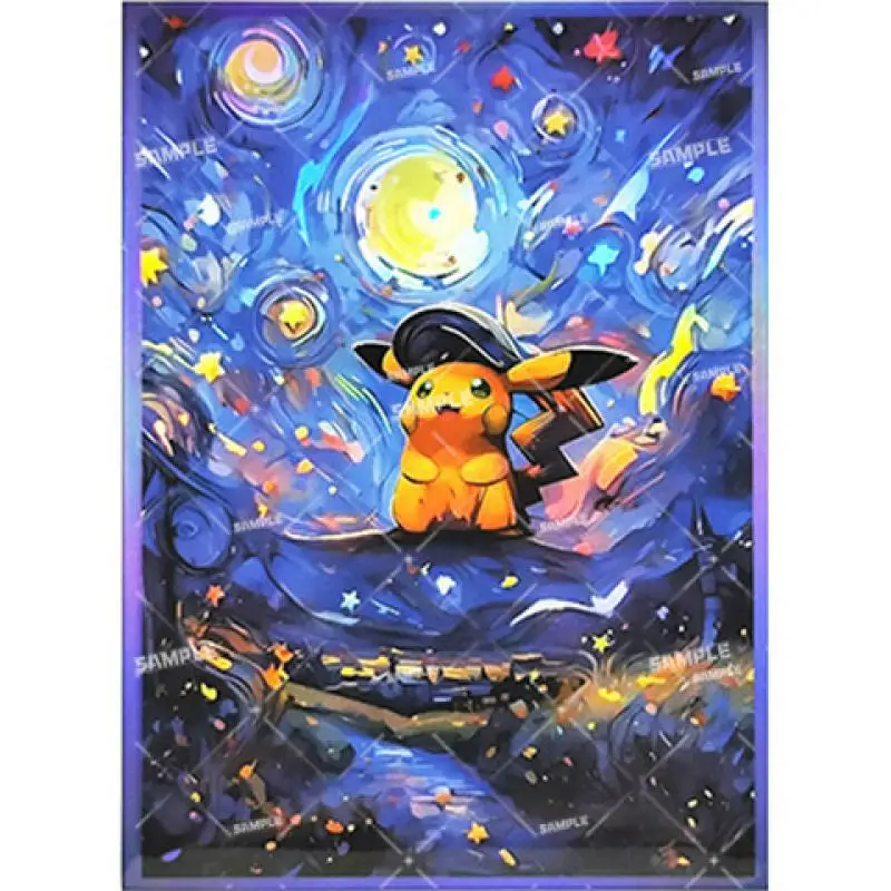 60Pcs/Set 66*91mm Anime Pokemon PTCG Kawaii Flash Card Sleeve Starry Night Series Mew Pikachu Gengar Eevee Collectibles Gift Toy