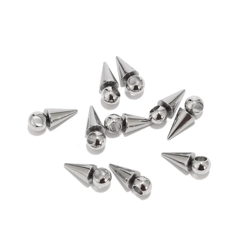 10PCS Stainless Steel Cone Charms Pendants Retro Bullet Spike Beads Charms for Women Man Hoop Earring Making Supplies