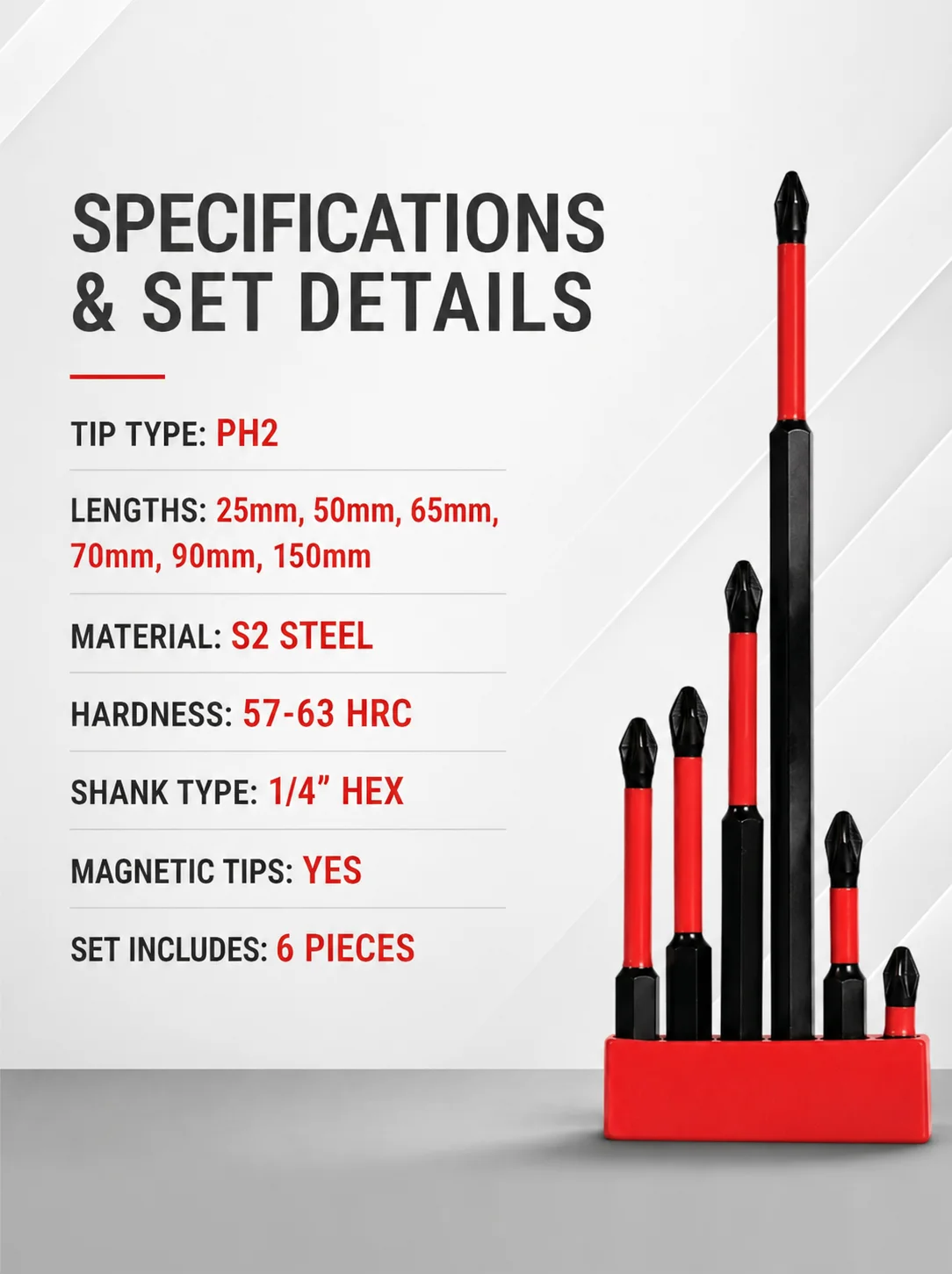 S2 Steel Phillips Screwdriver Bit Set Magnetic Cross Head Power Drill Bits 1/4 Hex Impact Driver Accessories