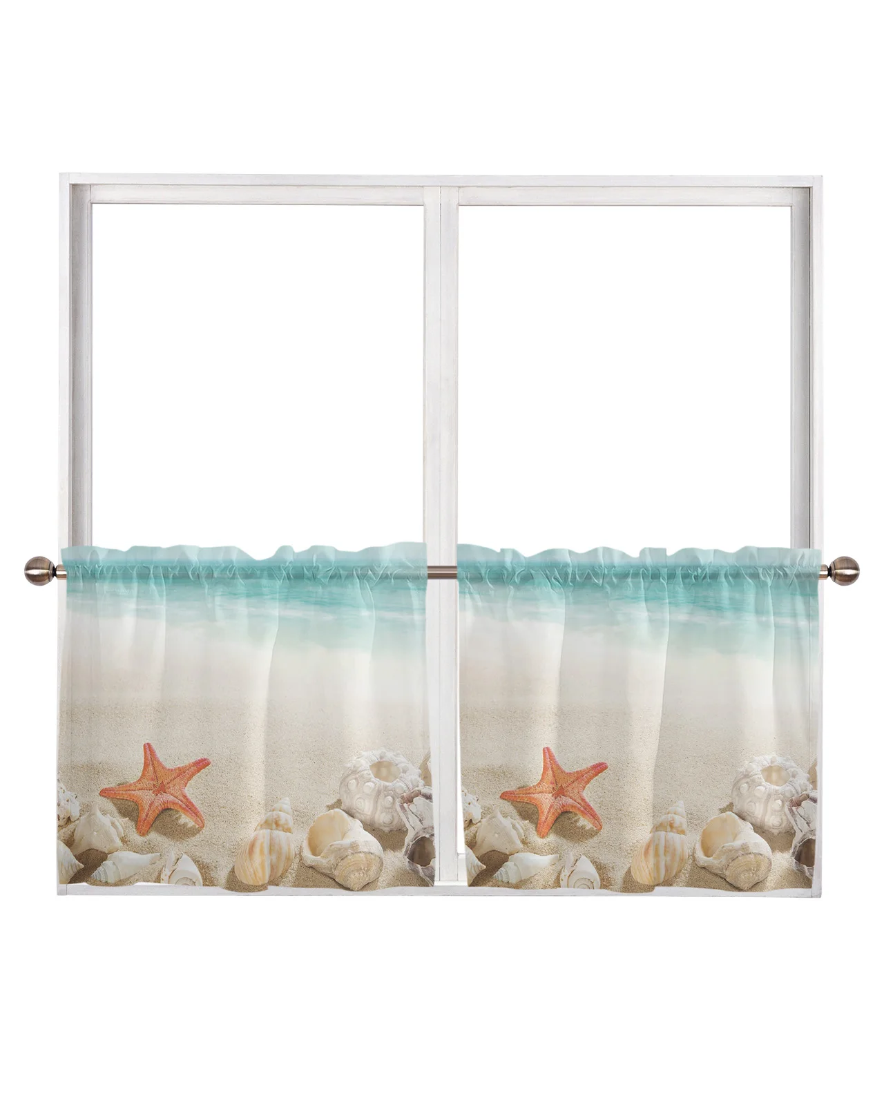 Ocean Beach Starfish Shell Short Tulle Curtain Bedroom Sheer Window Yarn Drapes for Kitchen Living Room Decor Voile Curtains