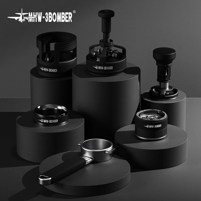 

MHW-3BOMBER 58mm Coffee Espresso Distributor&WDT Tool-Adjustable Depth Barista Leveler Portafilter Holder Dosing Ring Kit