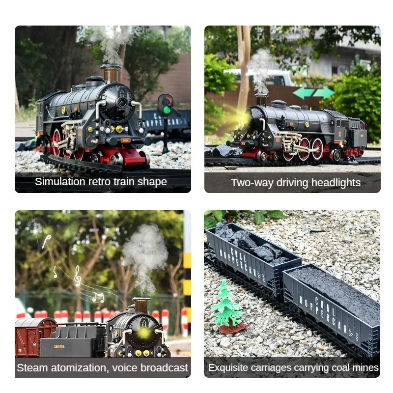 Add Water and Spray Smoke Train Model Steam Locomotive Alloy Head Small Train Electric Toy Set with Multiple Choices