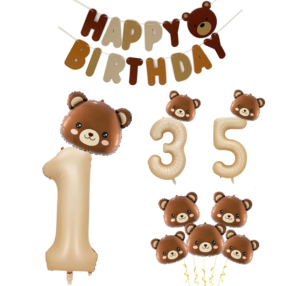 Brown Teddy Bear Balloon Bear Number Balloon set kids boy Bear Birthday Party Decoration wedding Baby Shower party decor balloon