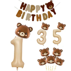 Brown Teddy Bear Balloon Bear Number Balloon set kids boy Bear Birthday Party Decoration wedding Baby Shower party decor balloon