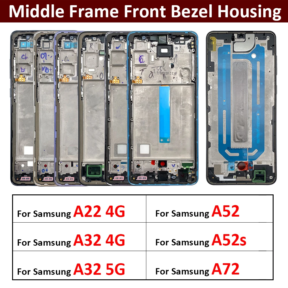 Bingkai Tengah untuk Samsung A22 A32 A52 A72 A52s 4G 5G suku cadang perbaikan Bezel rangka depan