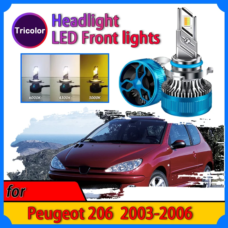 LED Headlight for Peugeot 206 2003-2006 Plug and Play Modified lamp Strong white light Three-color adjustment Auto Parts