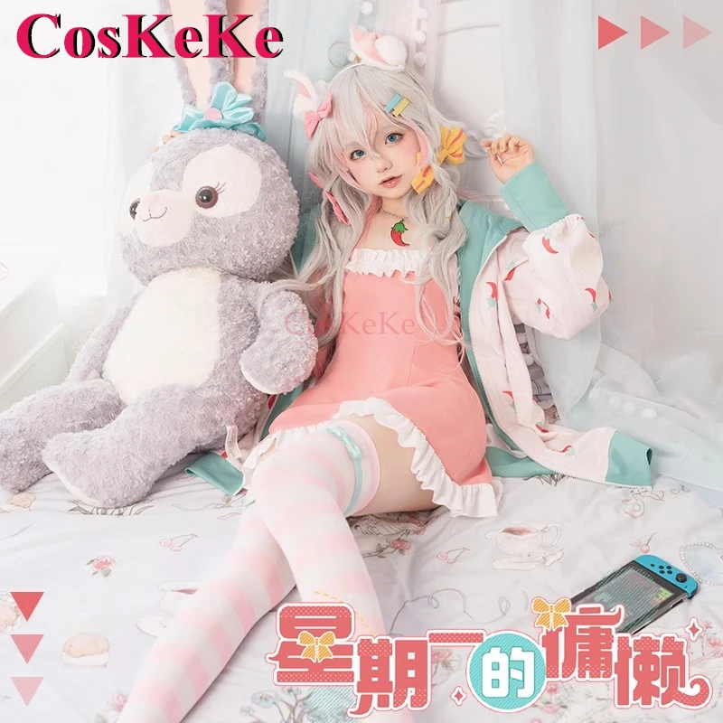 أزياء CosKeKe Kagura Nana التأثيرية أنيمي VTuber كسول الاثنين ملابس ترفيهية جميلة وجميلة ملابس لعب الأدوار والحفلات الجديدة