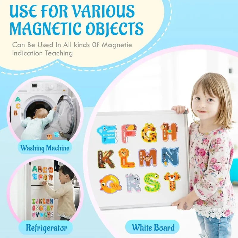 Fridge Magnetic Letters Cute Animal Alphabet 26 Uppercase Letters Learning Toys for Toddlers 1-3 Ideal Educational Gift