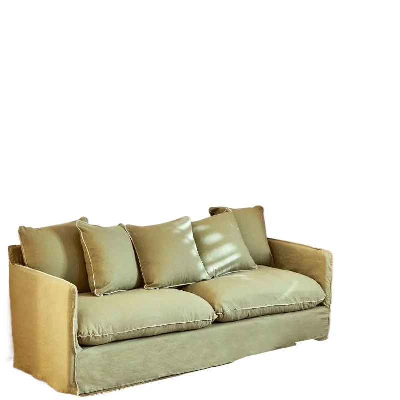 

Linen fabric sofa Nordic simple small apartment living room wabi wind removable bed and breakfast sofa