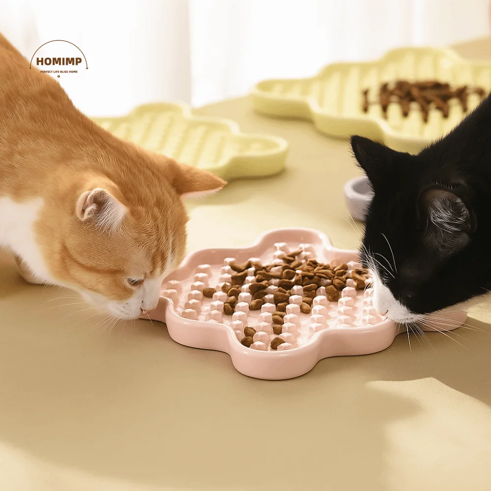 

Food Dispenser Ceramic Pet Slow Fooder Anti Black Chin Anti Choking Cat Slow Food Tray Multi-use Dog Food Bowl For Kitten Puppy